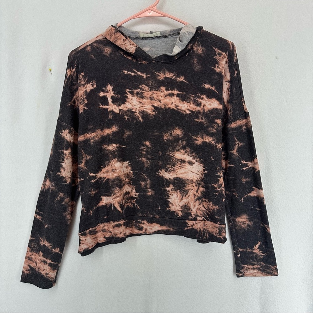 Ginger G Pullover Cropped‎ Bleach Dye Hoodie Womens Medium Grey
